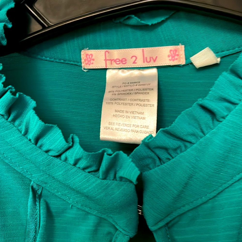 Teal Ruffled Women's Top - Picture 3 of 5